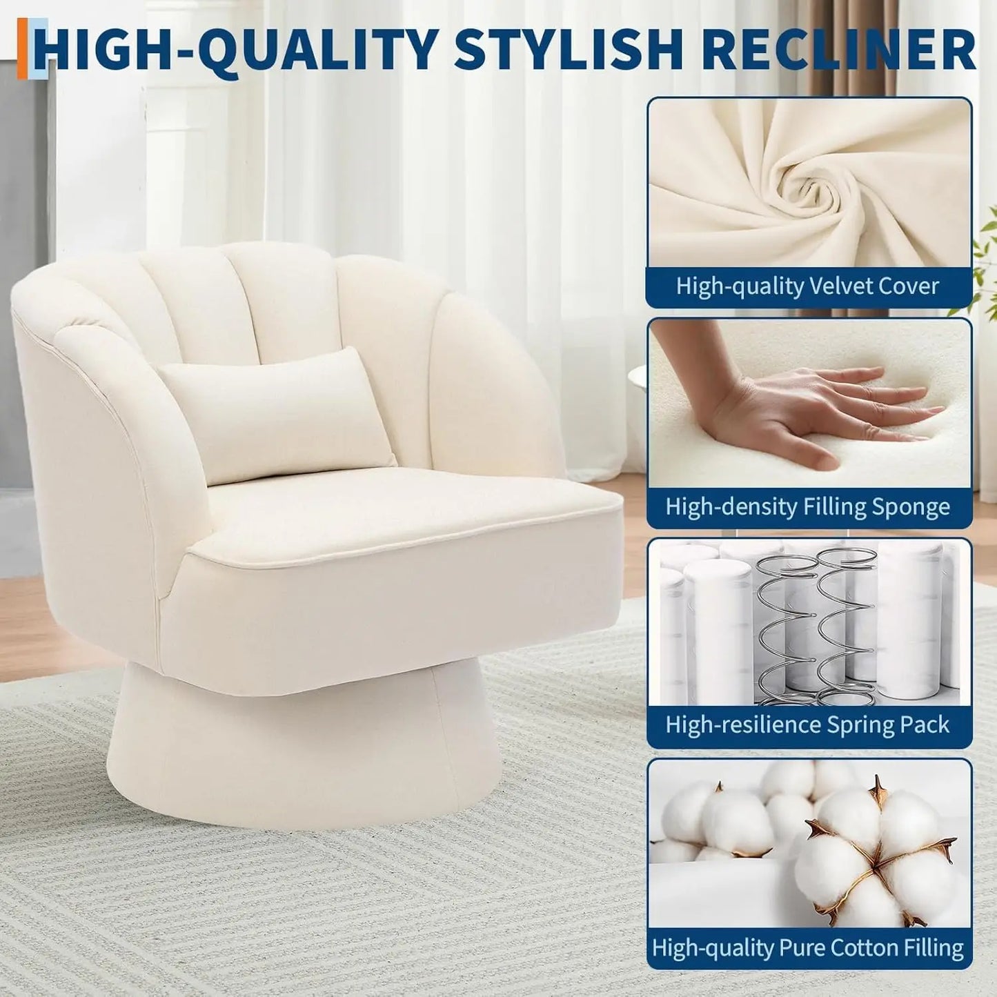Accent Chair Modern Round with Striped Backrest & Padding