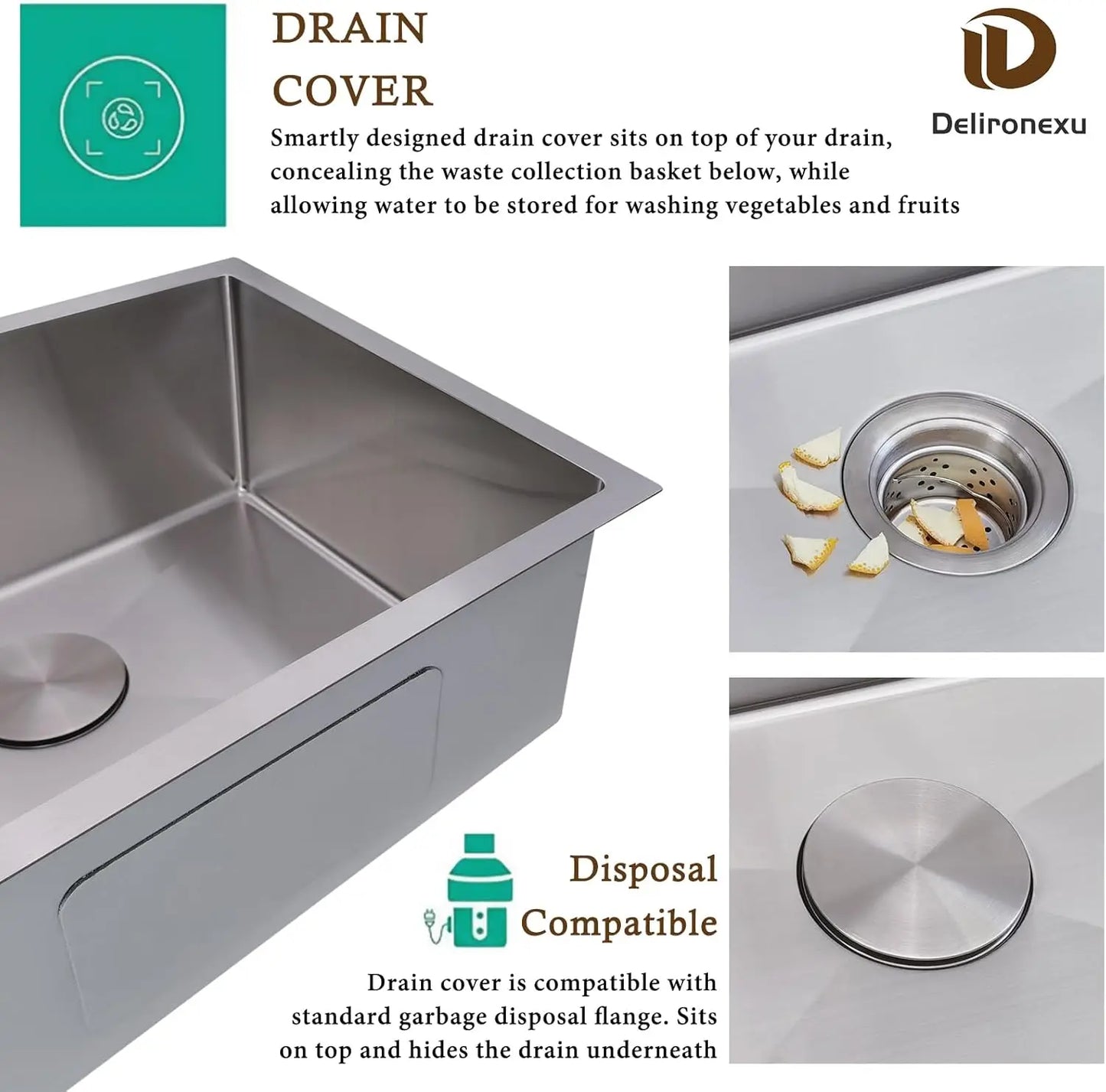 30-Inch Kitchen Sink, Stainless Steel Single Bowl with Brushed Finish and Drain Kit