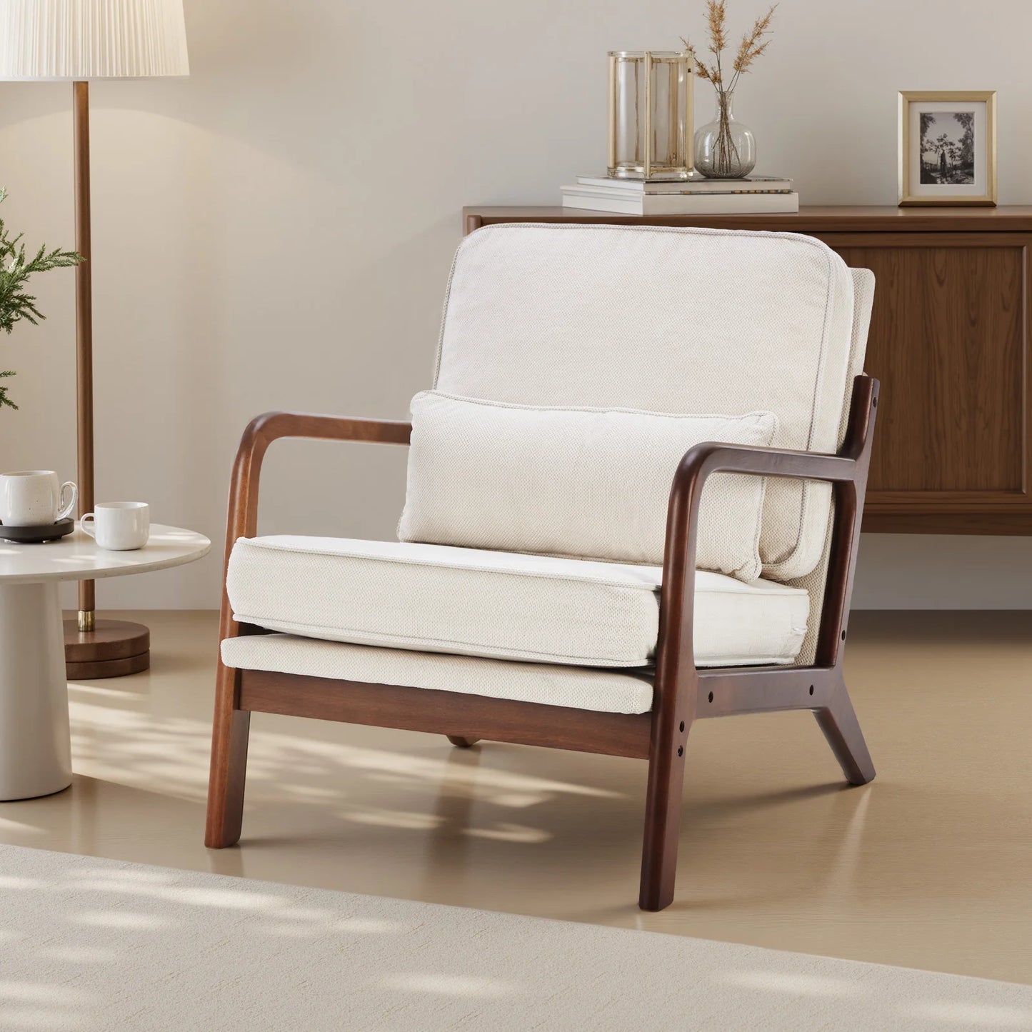 Chair Solid Wooden Frame with Arms and Waist Cushion