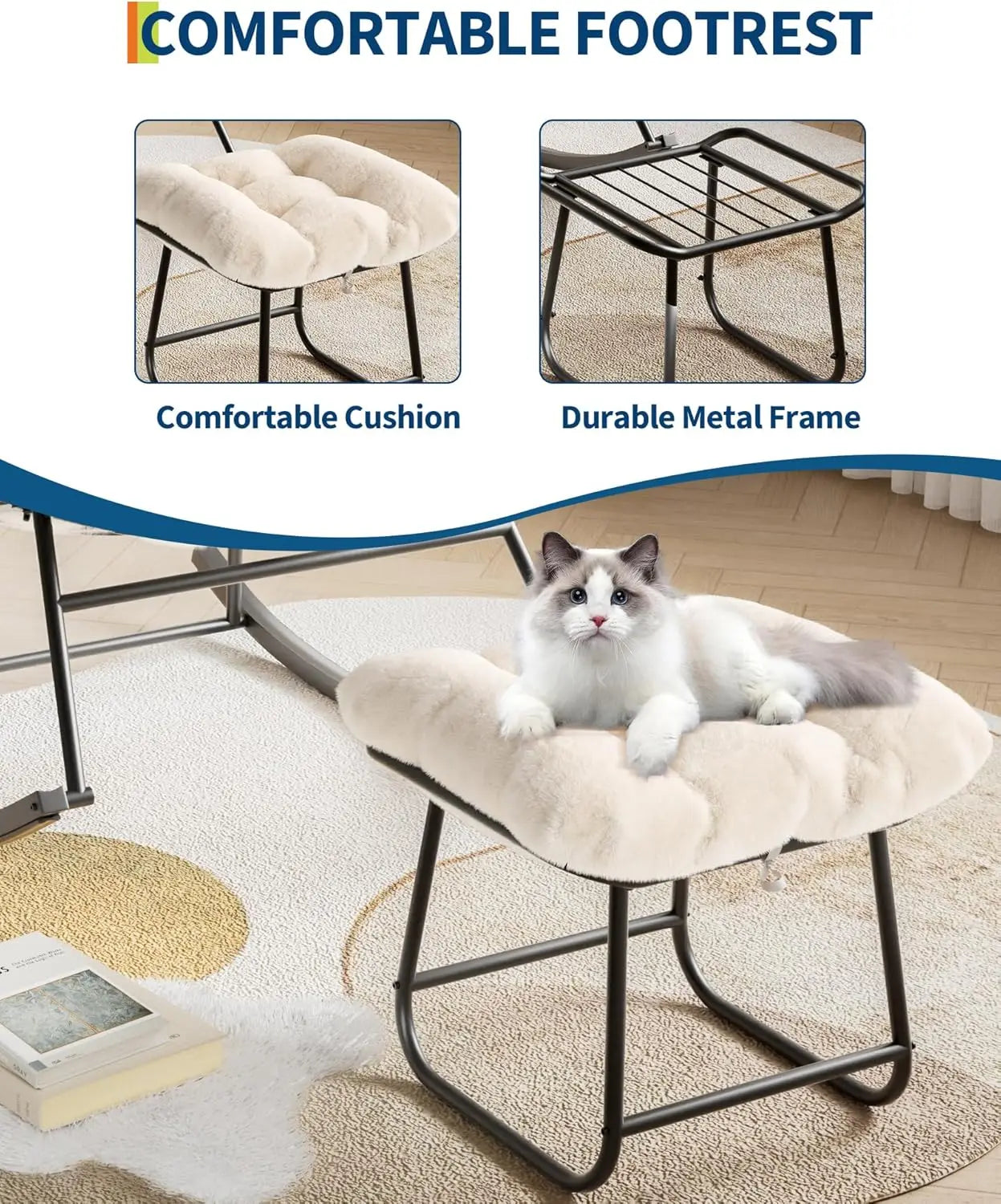 Outdoor Papasan Rocking Chair with Footrest