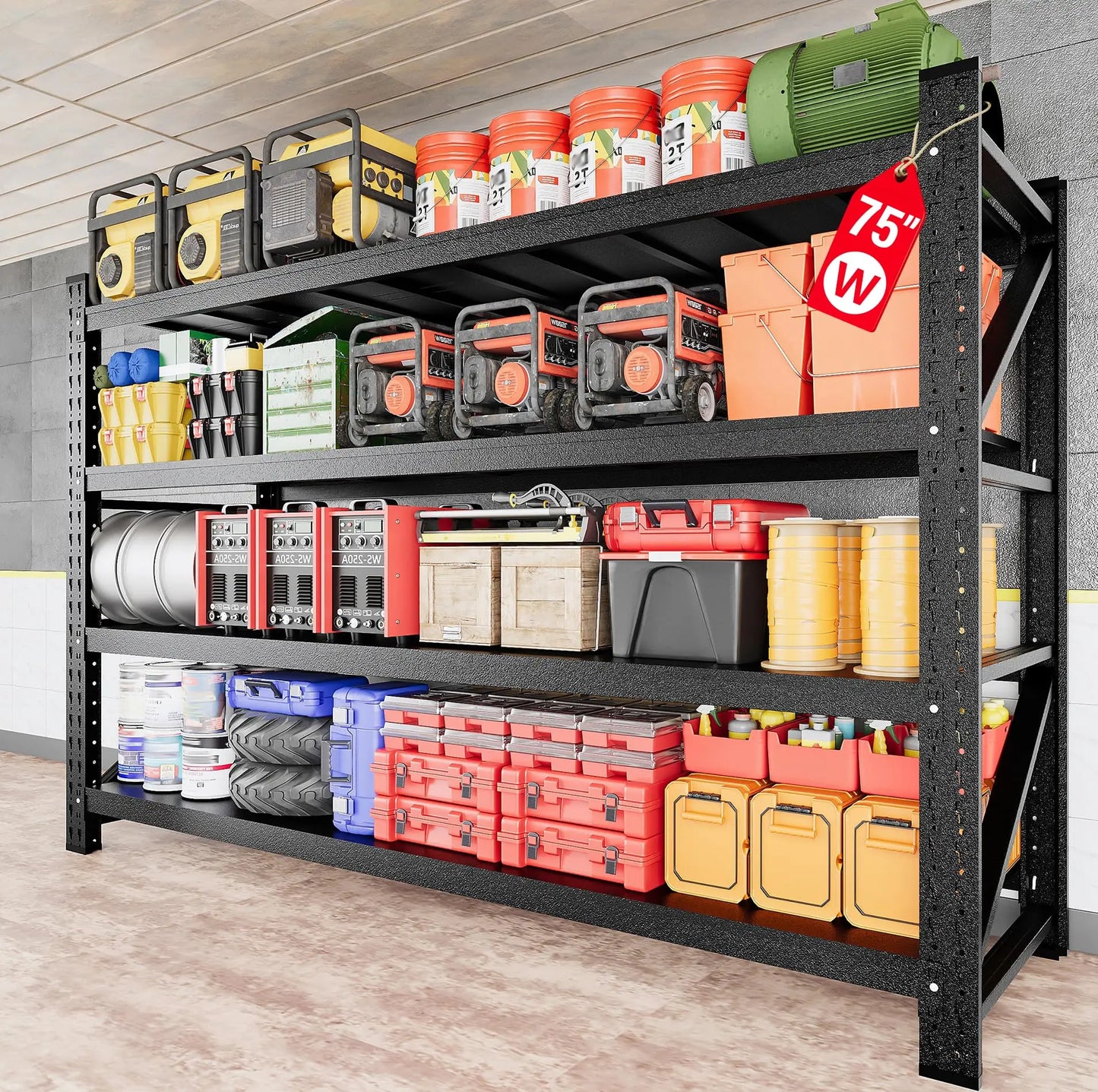 Heavy Duty Garage Shelving Units, Black Metal