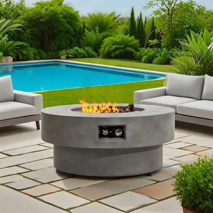 34-inch Round Propane Fire Pit Table, with Burner Lid, Glass Rocks, and Cover