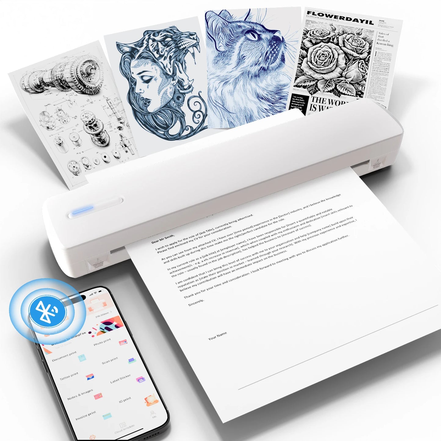 Portable Printer Wireless Inkless Thermal Printer, Bluetooth