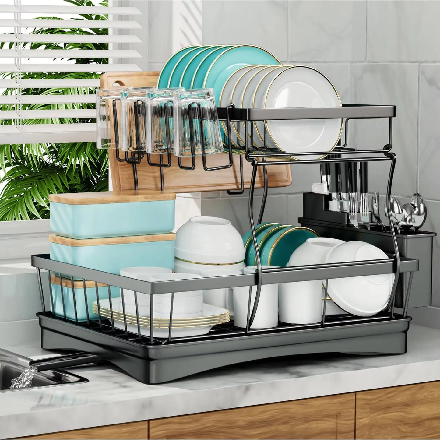 2-tier dish drying rack for countertops,