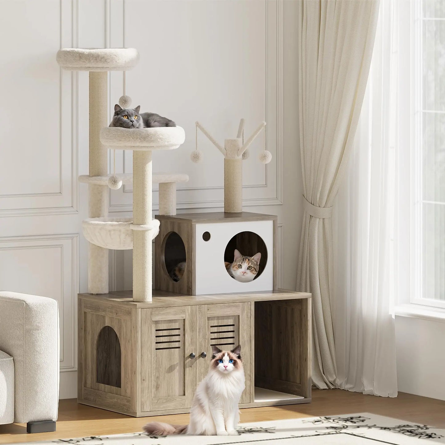 Cat Condo, Scratching Posts & Litter Cabinet For Indoor Cats