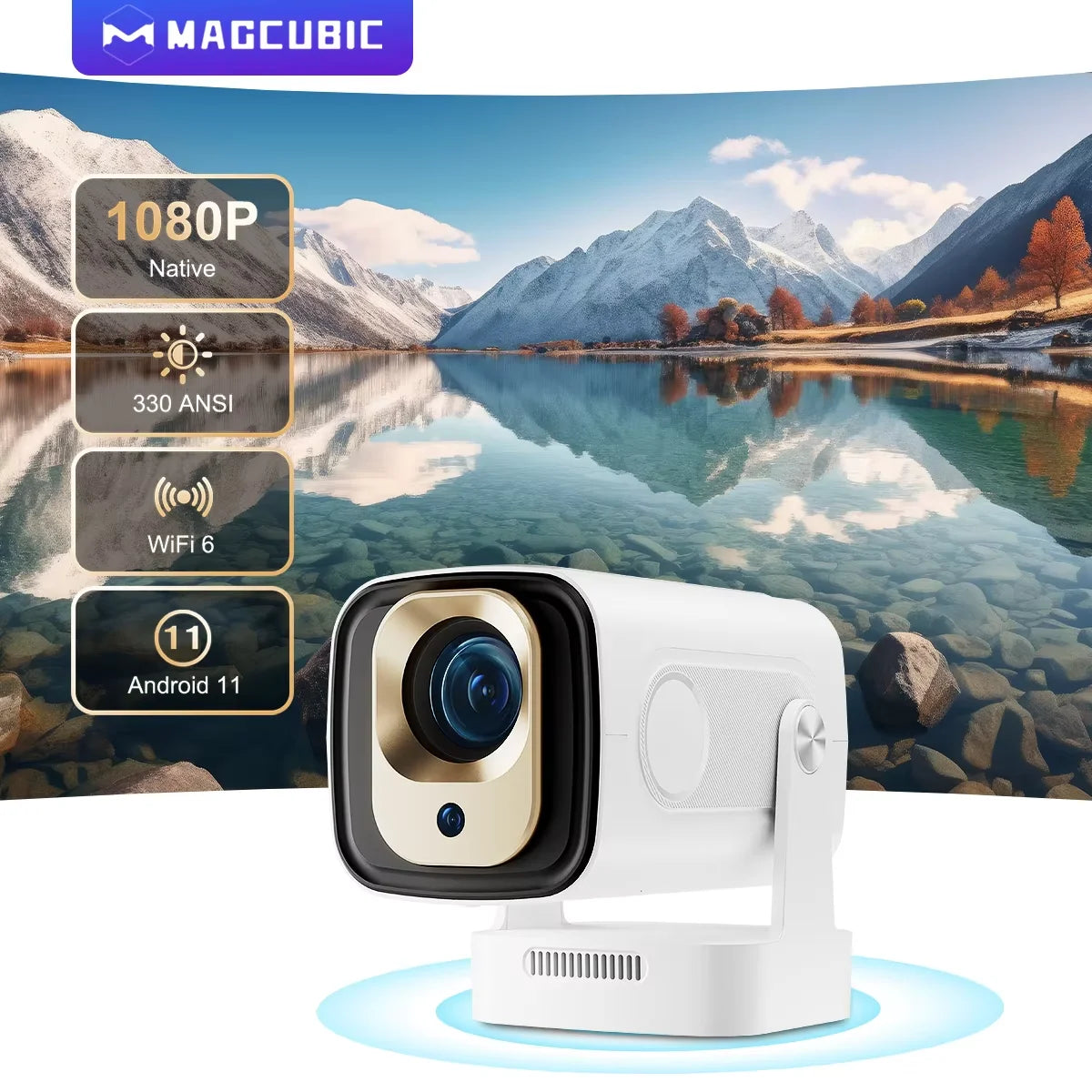 WiFi6 BT5.4 Mini Outdoor Movie Projector with WiFi & BT