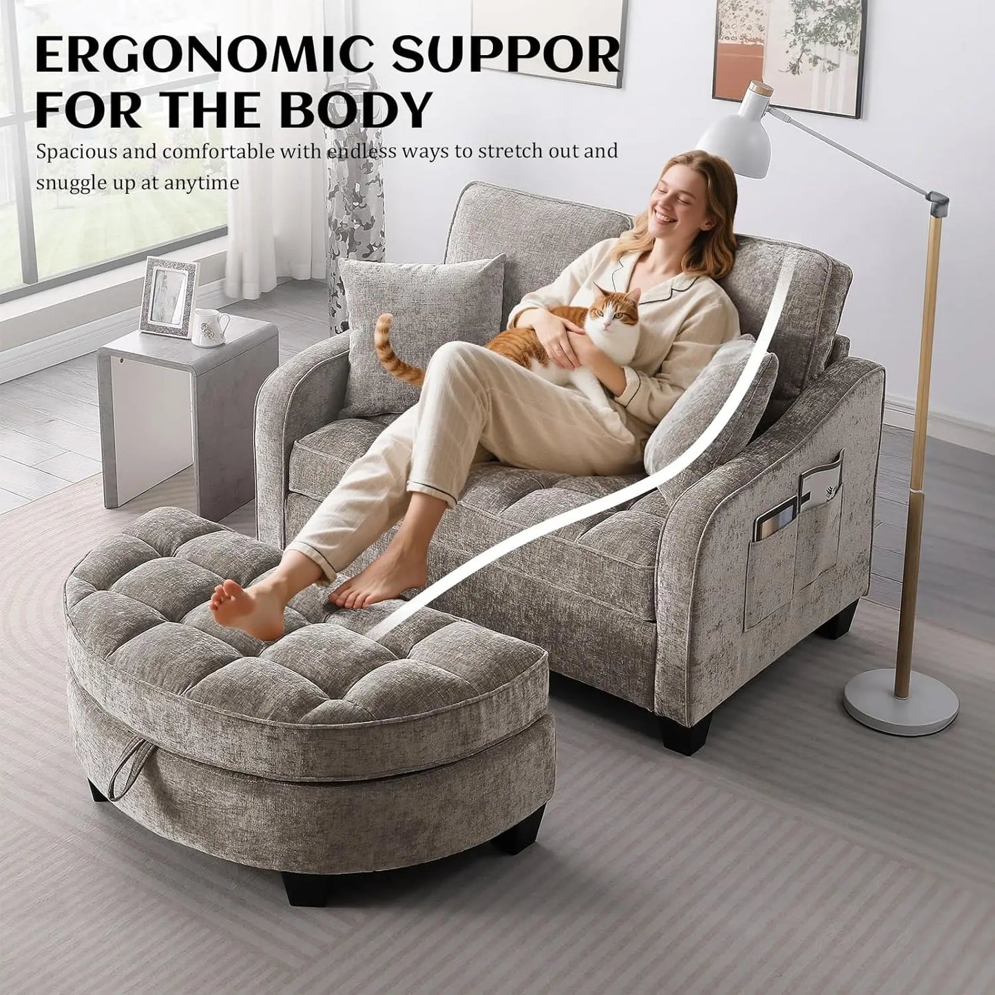 Chaise Lounge Chair Indoor with Ottoman