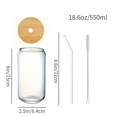 6pcs Drinking Glass with Bamboo Lids and Glass Straw