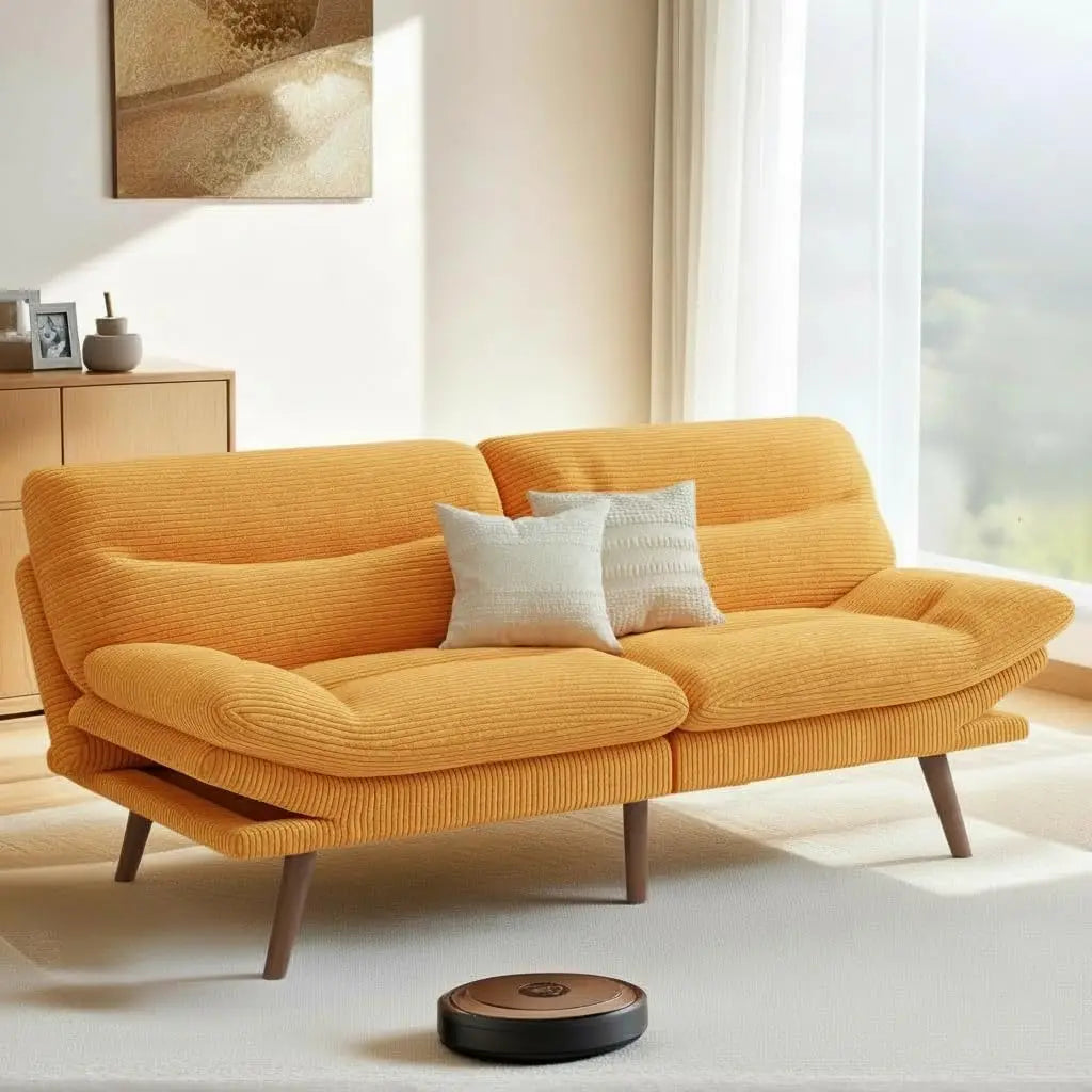 Futon Sofa Bed, 66 Inch Corduroy Futon Couch Convertible with Adjustable Backrest and Armrests, Recliner Sleeper, Customized