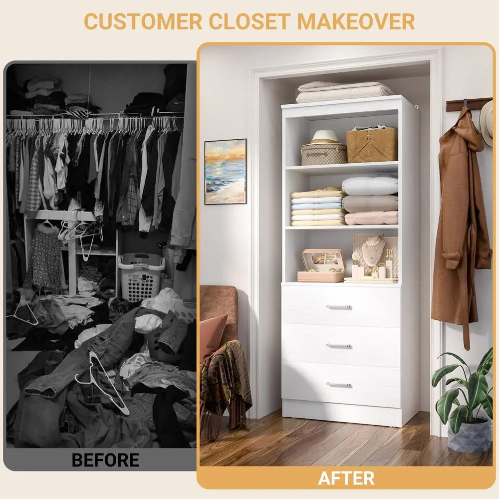 Wood Closet Organizer System with 3 Drawers
