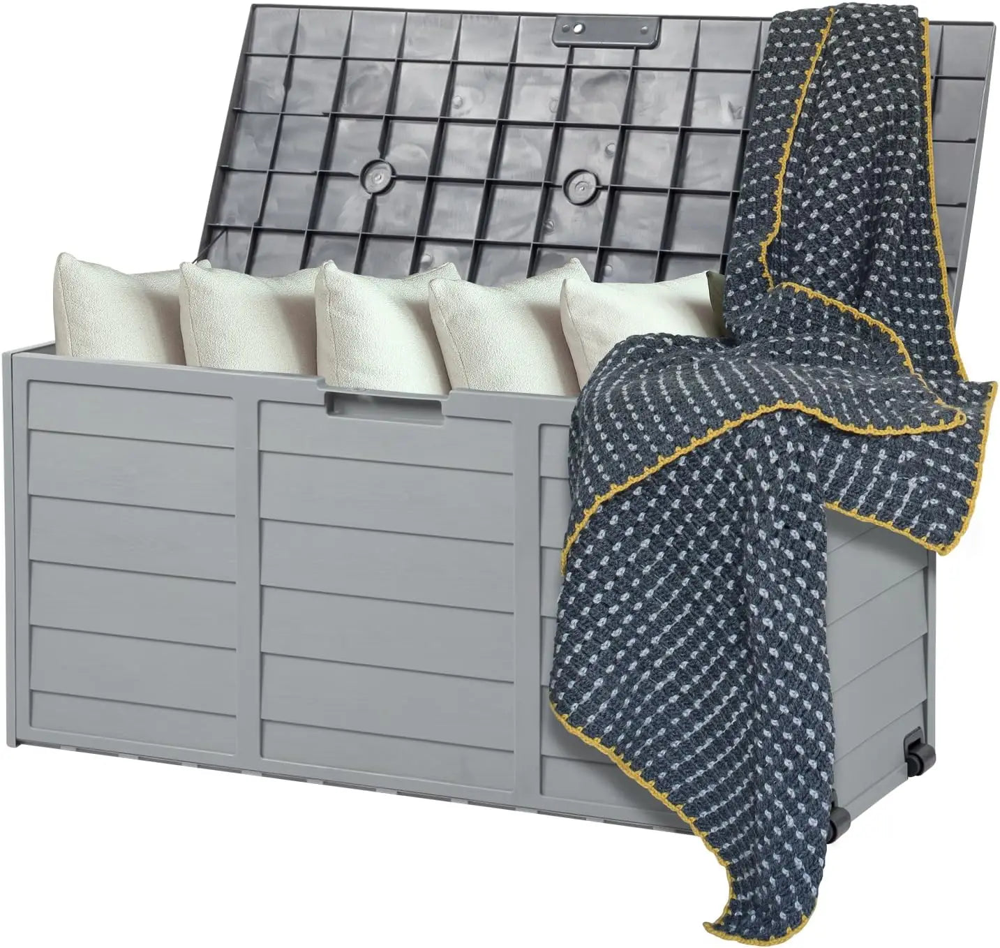 Outdoor Storage Box 75 Gallon with Wheels, Lockable Deck Box for
