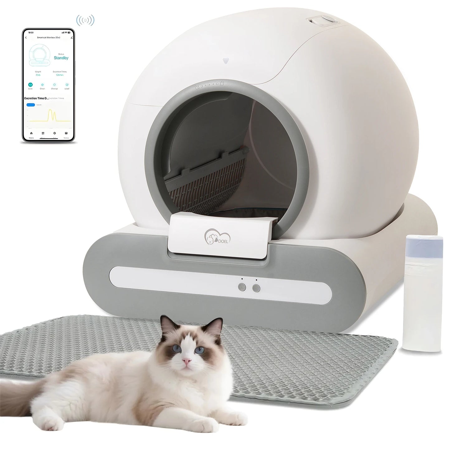 Self-Cleaning Cat Litter Box App Control, w/Litter Mat&Trash Bags,