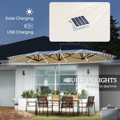 15ft Patio Umbrella Solar Lights UPF50+ Outdoor Umbrella Cream