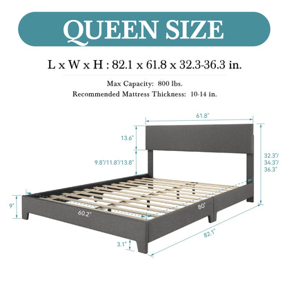 Upholstered Bed Frame with Adjustable Headboard