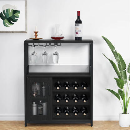 Wine Bar Cabinet With Adjustable Shelves & Glass Holders