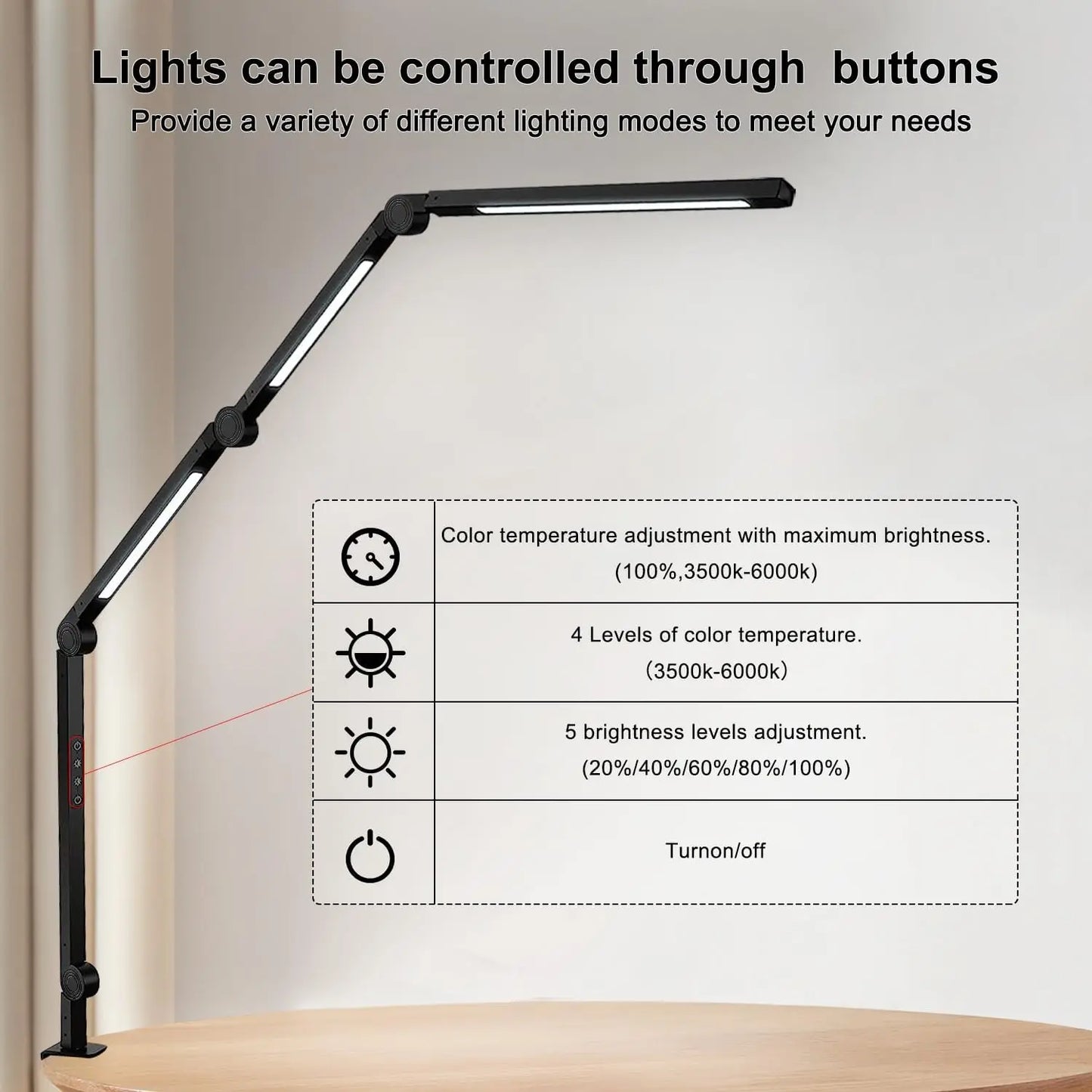 Desk Lamp with Clamp Flexible 4 sections Swing Arm