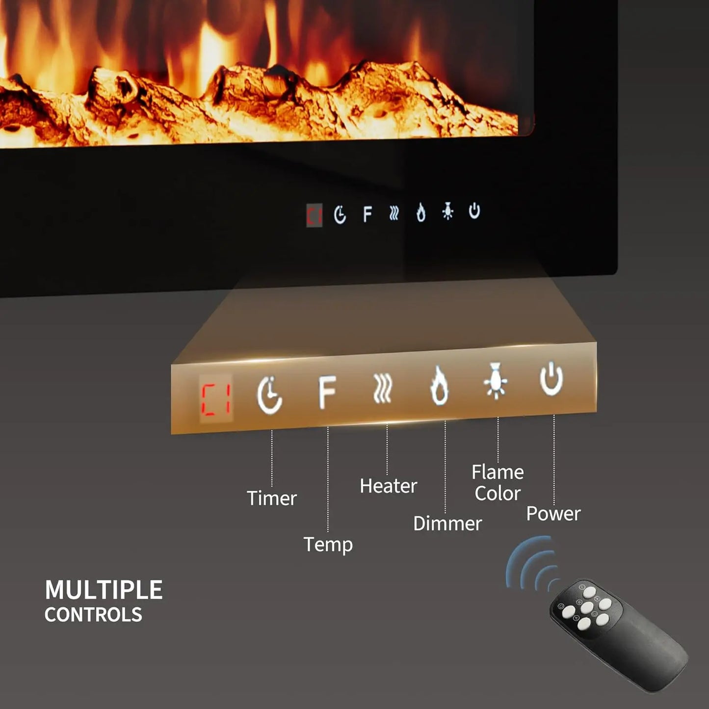 60-Inch Electric Fireplace Wall-Mounted with Remote & Touch Screen