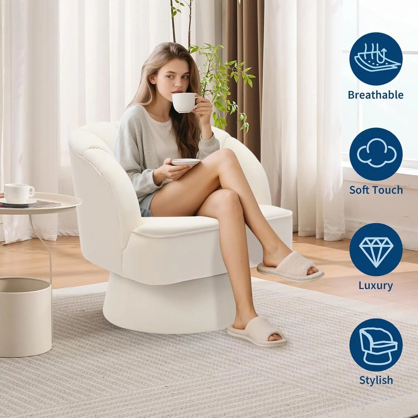 Accent Chair Modern Round with Striped Backrest & Padding