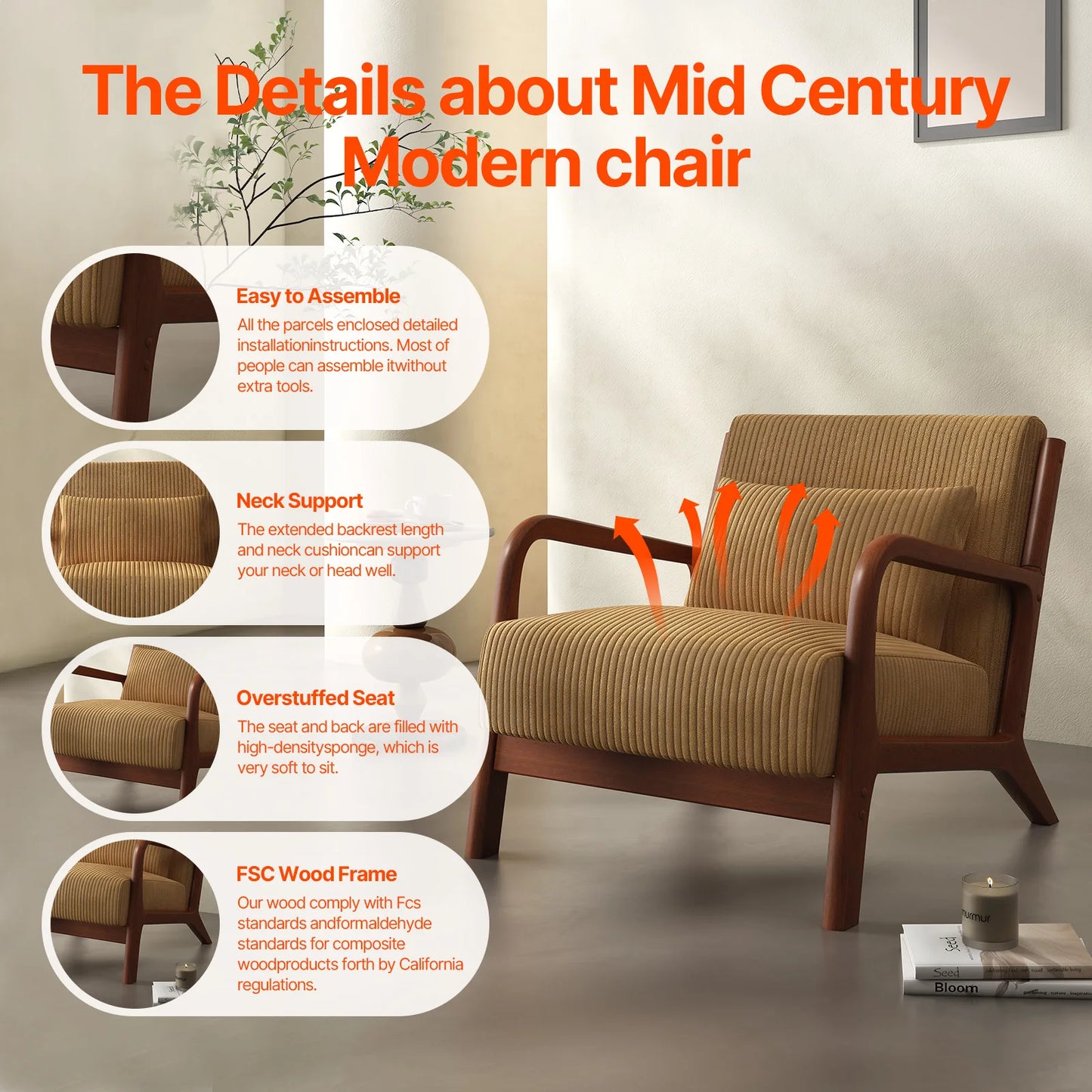 Accent Chair, with Solid Wood Frame
