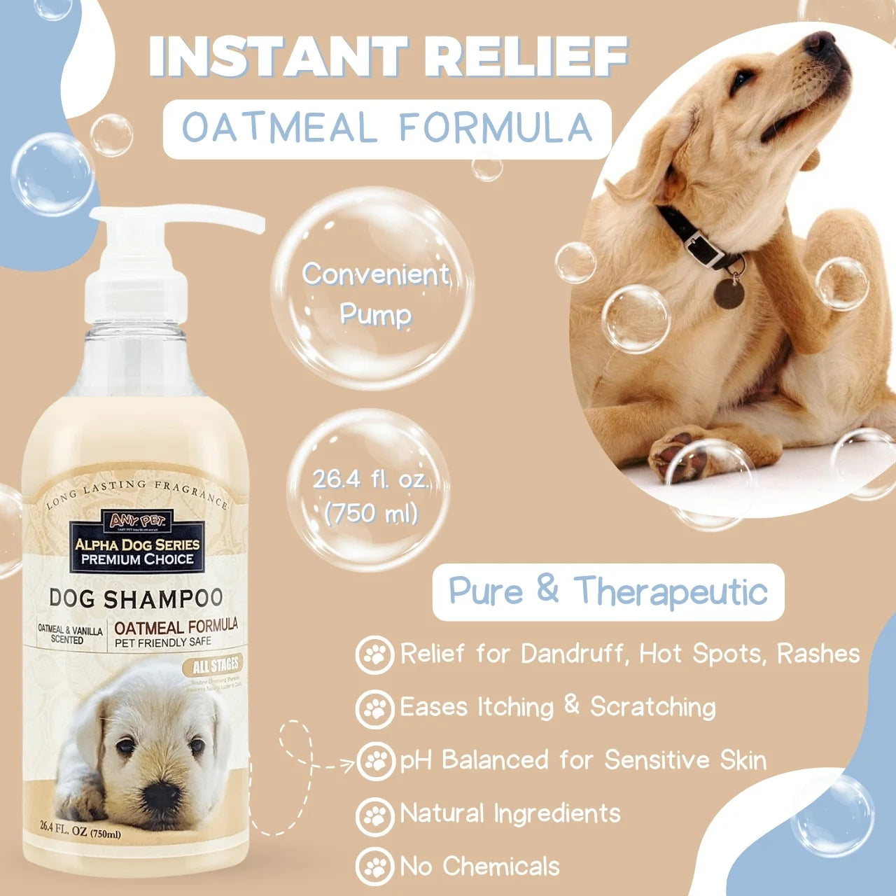 Oatmeal Grooming Shampoo with Aloe Vera, pH-Balanced, Tear-Free, Long Lasting Fragrance