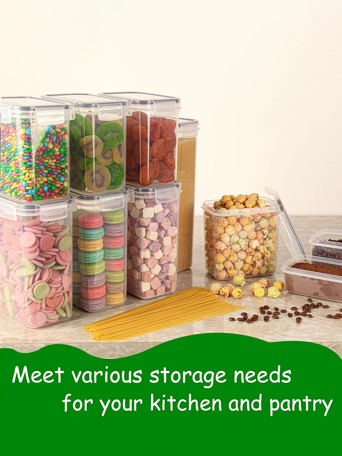 42pcs Sealed food storage containers with LIDS, grain, flour, sugar, labeled