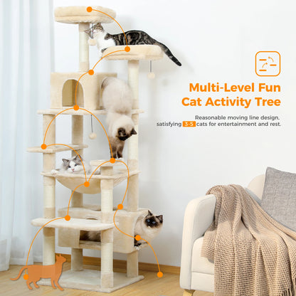 Cat  Tree & Tower for Indoor Cats With Scratching Posts, Hammock, Padded Perches, and Condos