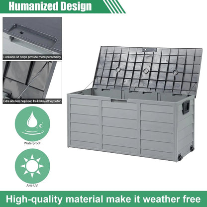 Outdoor Storage Box 75 Gallon with Wheels, Lockable Deck Box for