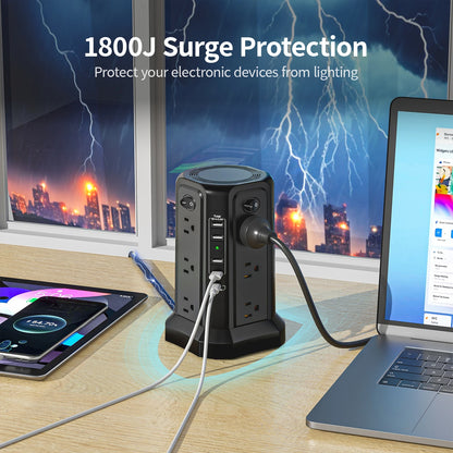 power strip equipped with a surge protector.
