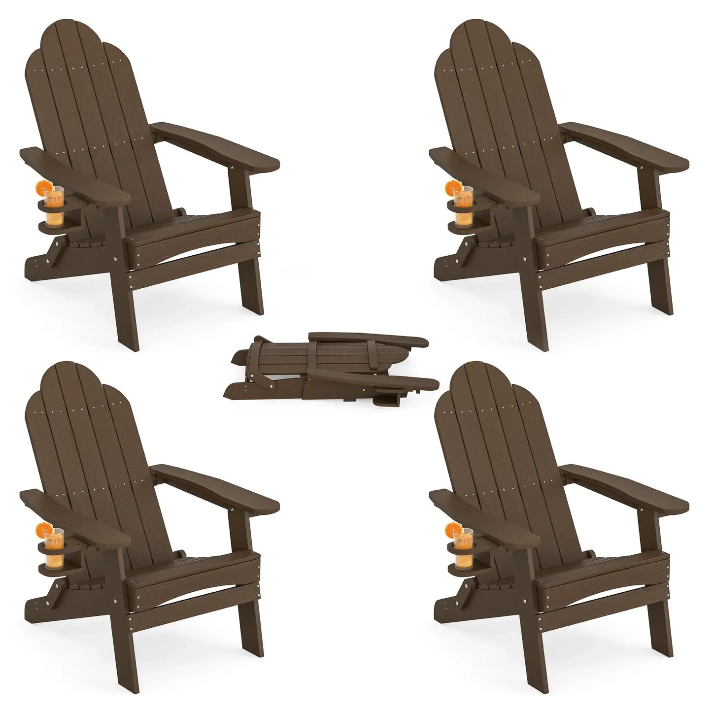 Folding Adirondack Chair, Set of 4, Cup Holder