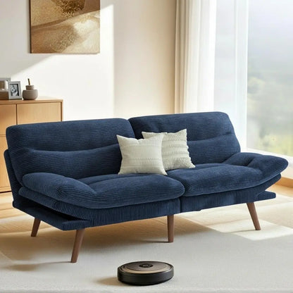 Futon Sofa Bed, 66 Inch Corduroy Futon Couch Convertible with Adjustable Backrest and Armrests, Recliner Sleeper, Customized