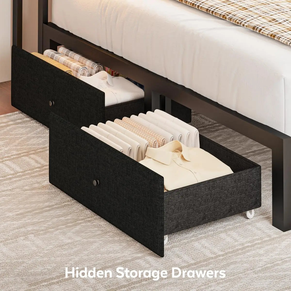 Queen Corner Bed Frame with Storage Drawers LED Lights USB Charging Station