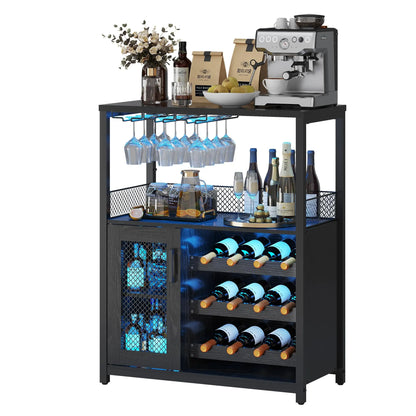 Wine Bar Cabinet With Adjustable Shelves & Glass Holders
