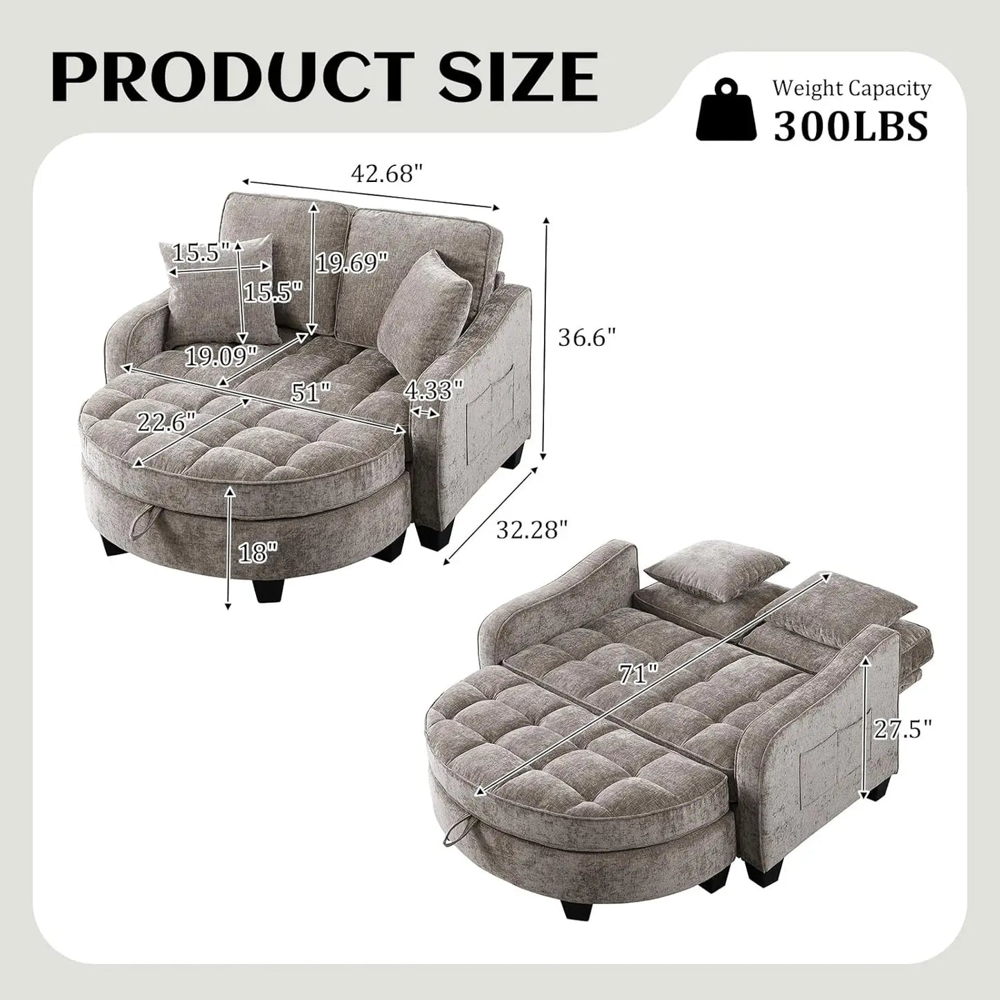 Chaise Lounge Chair Indoor with Ottoman