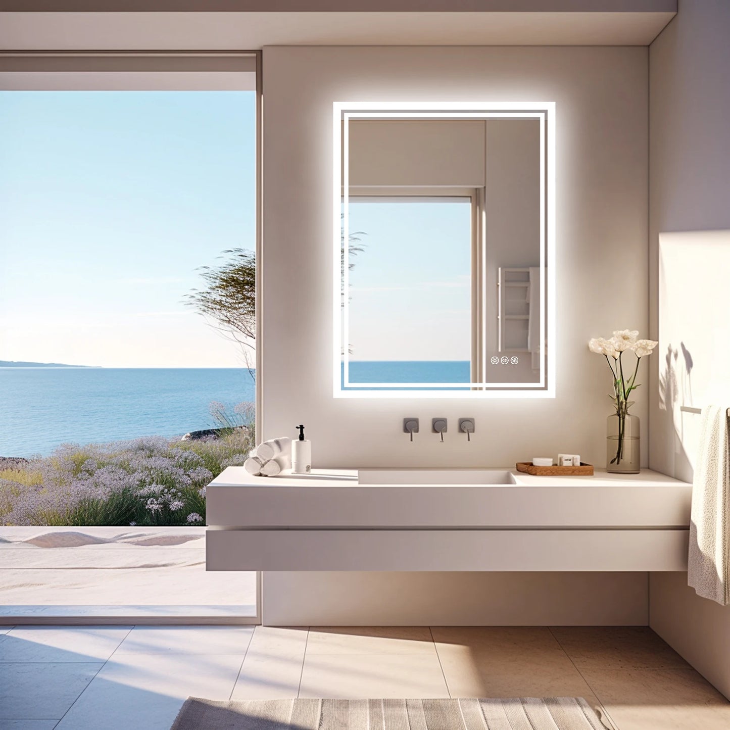 Mirror with Lights, Anti-Fog, & Dimmable