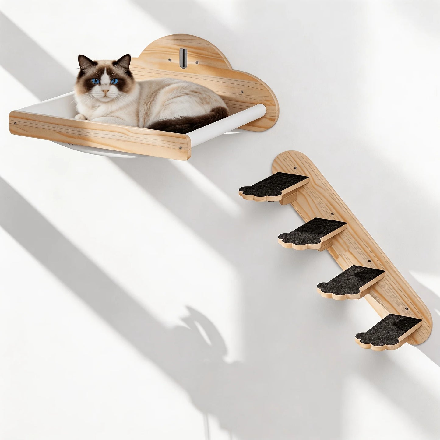 Cat Wall Shelves with Climbing Ladders & Multi-Level Cat Bed Hammock