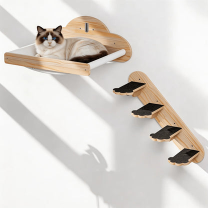 Cat Wall Shelves with Climbing Ladders & Multi-Level Cat Bed Hammock