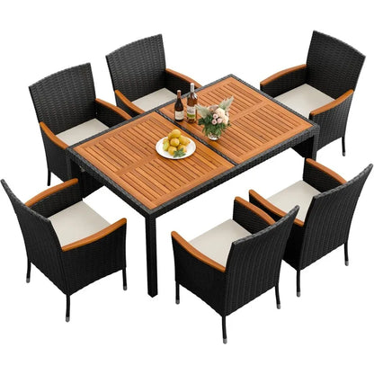 Patio Dining Set Acacia Wood Table Wicker Patio Chairs