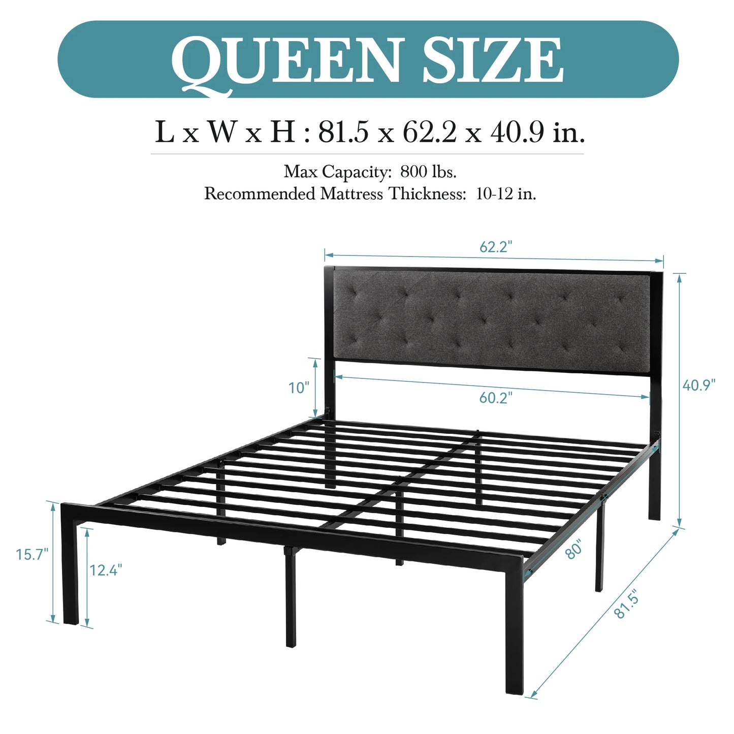 Bed Frame with Upholstered Headboard, No Box Spring Needed