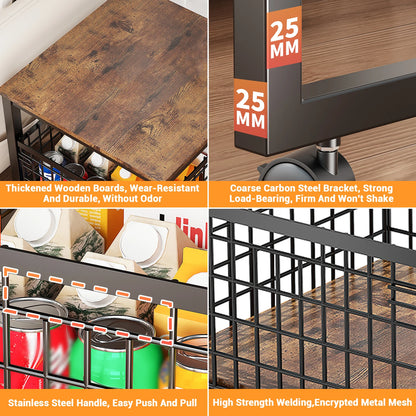 Mini Fridge Stand With Wheels & Storage Basket