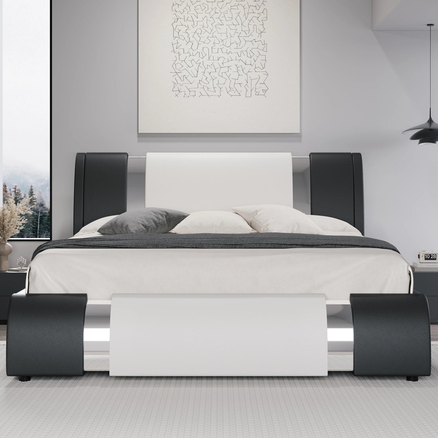 Low Profile Platform Bed with Height-Adjustable Headboard Faux Leather