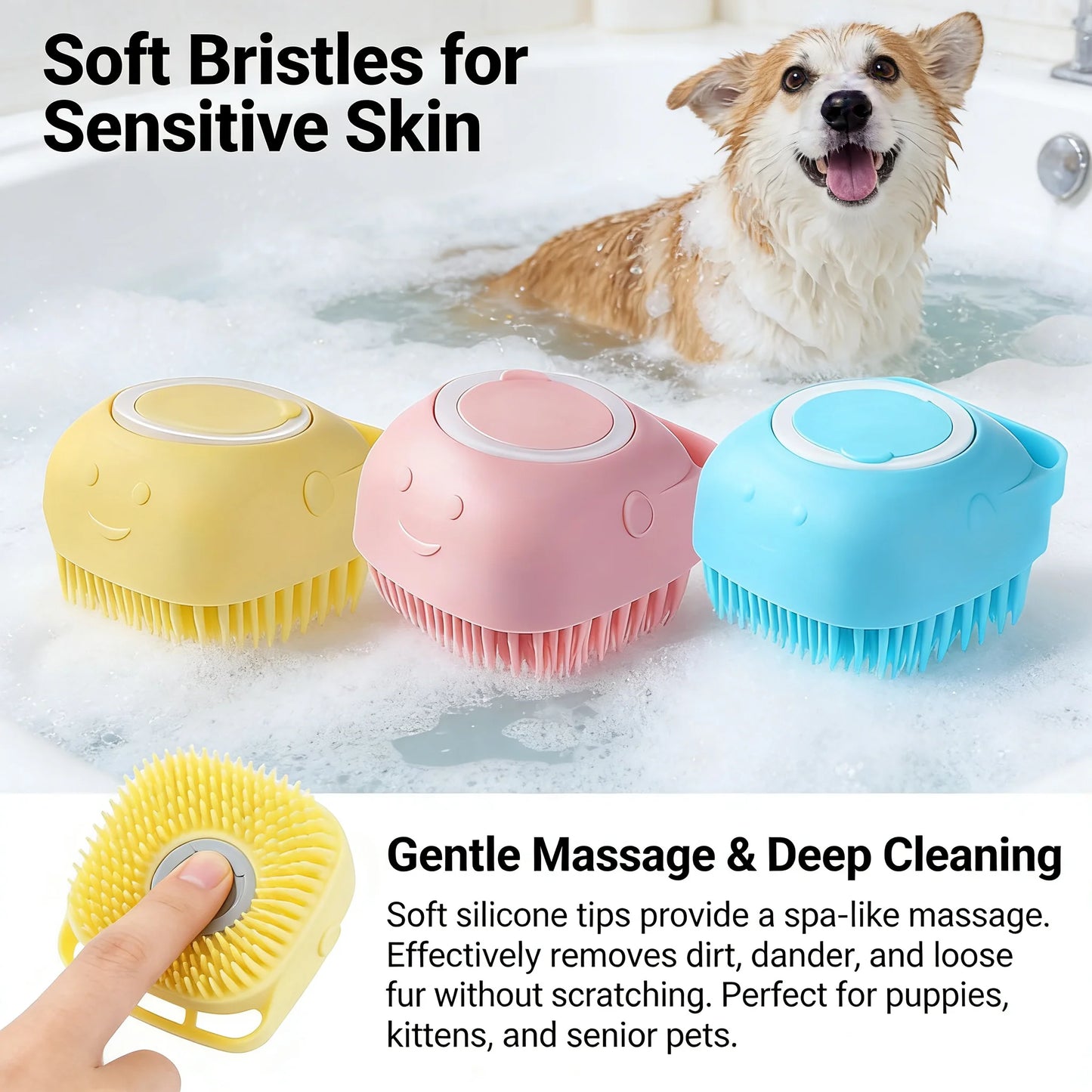 Pet Bath & Massage Brush With Shampoo Storage