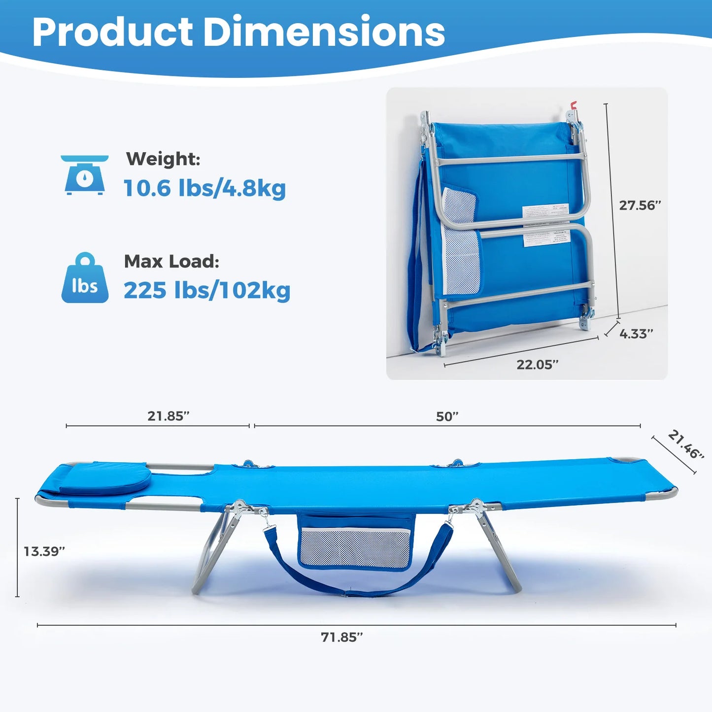 5-Position Adjustable Recline Beach Lounge Chair