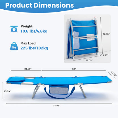 5-Position Adjustable Recline Beach Lounge Chair