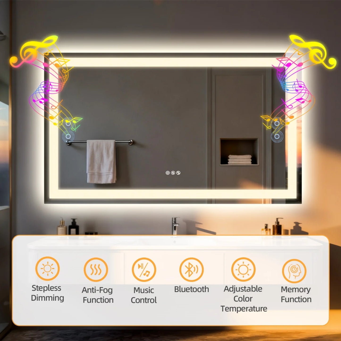 Bathroom Mirror Built-in Bluetooth Speaker, Anti-Fog