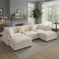 Modular Sectional Sofa with Ottoman, Solid Wood Frame