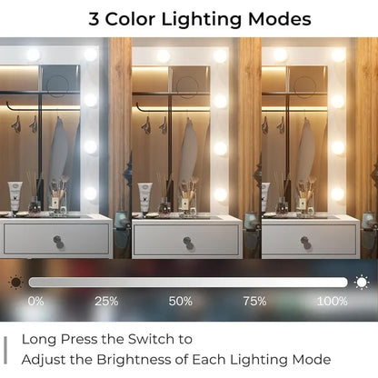 Vanity Desk & Power Mirror LED Lights, 11 Drawers, and Chair