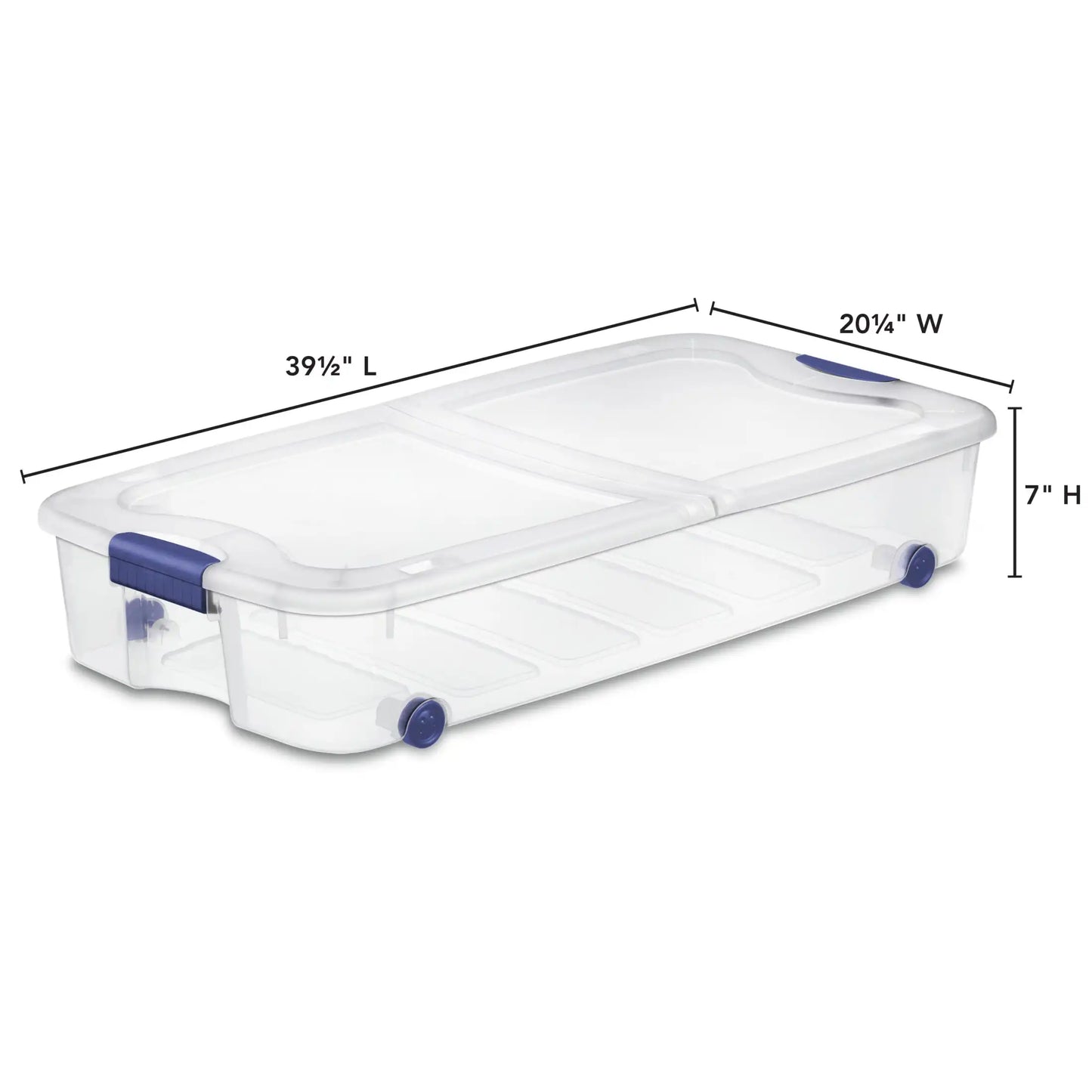 Underbed Wheeled Storage Bin, Clear Plastic with Latch Lid