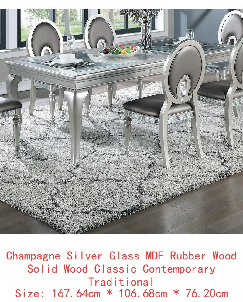 7pc Rect. Glass Dining Table Set w/ Chairs