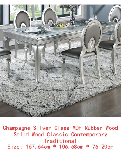 7pc Rect. Glass Dining Table Set w/ Chairs