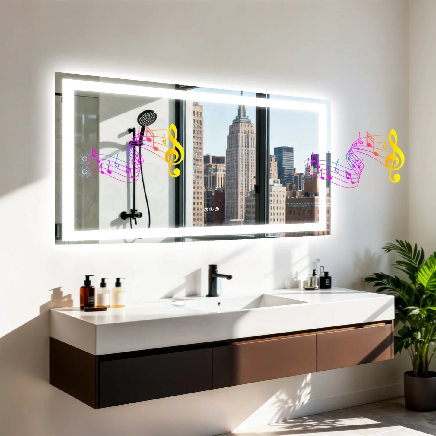 Bathroom Mirror Built-in Bluetooth Speaker, Anti-Fog